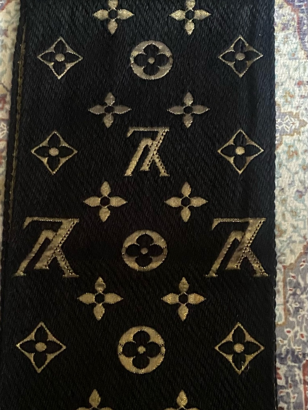 New Navy and Beige Monogram Wool Scarf - Picture 6 of 10